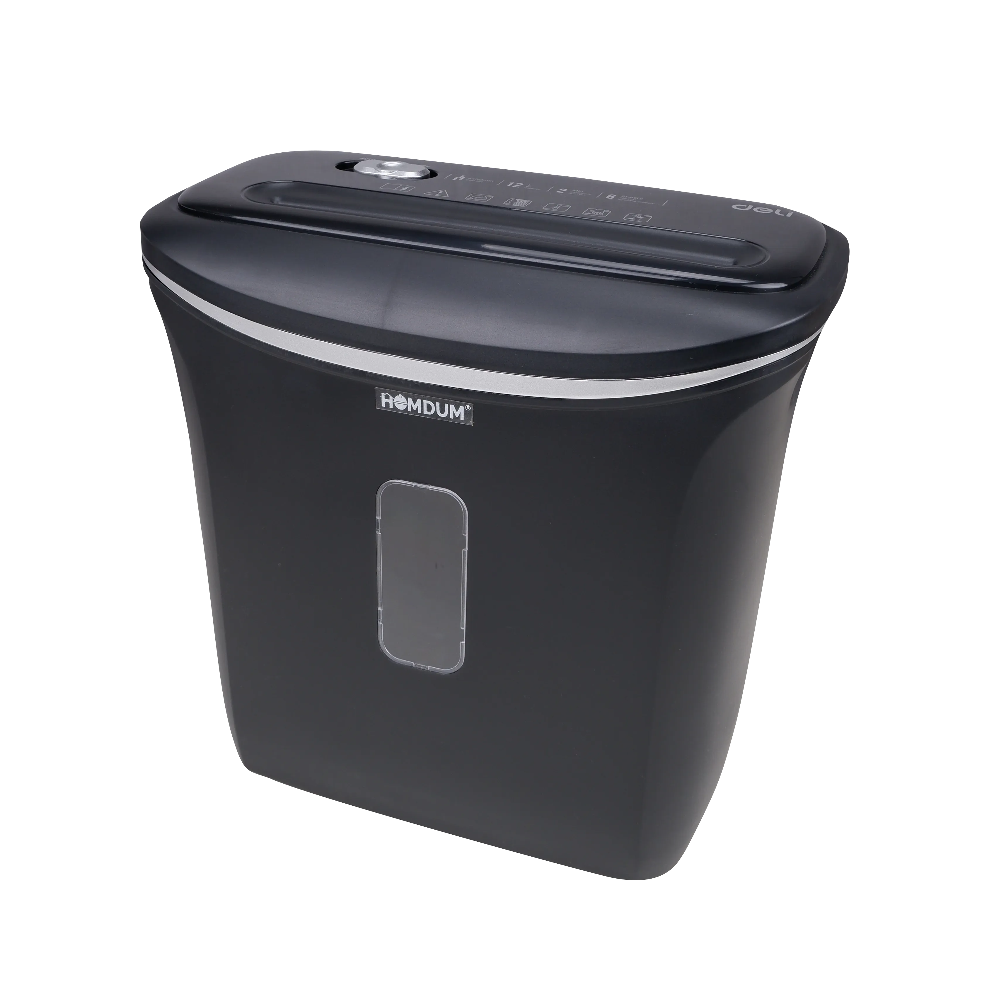 Homdum 6 sheet strip cut paper shredder Deli 12 Liter Waste Basket Capacity 2 min continuous run time with 4 x 30 strip cut size.