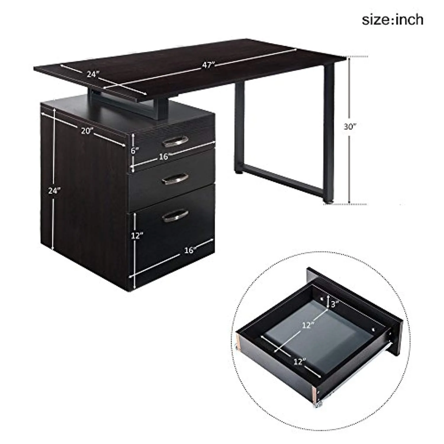 Home Office Computer Desk Writing Table Workstation with Reversible Cabinet