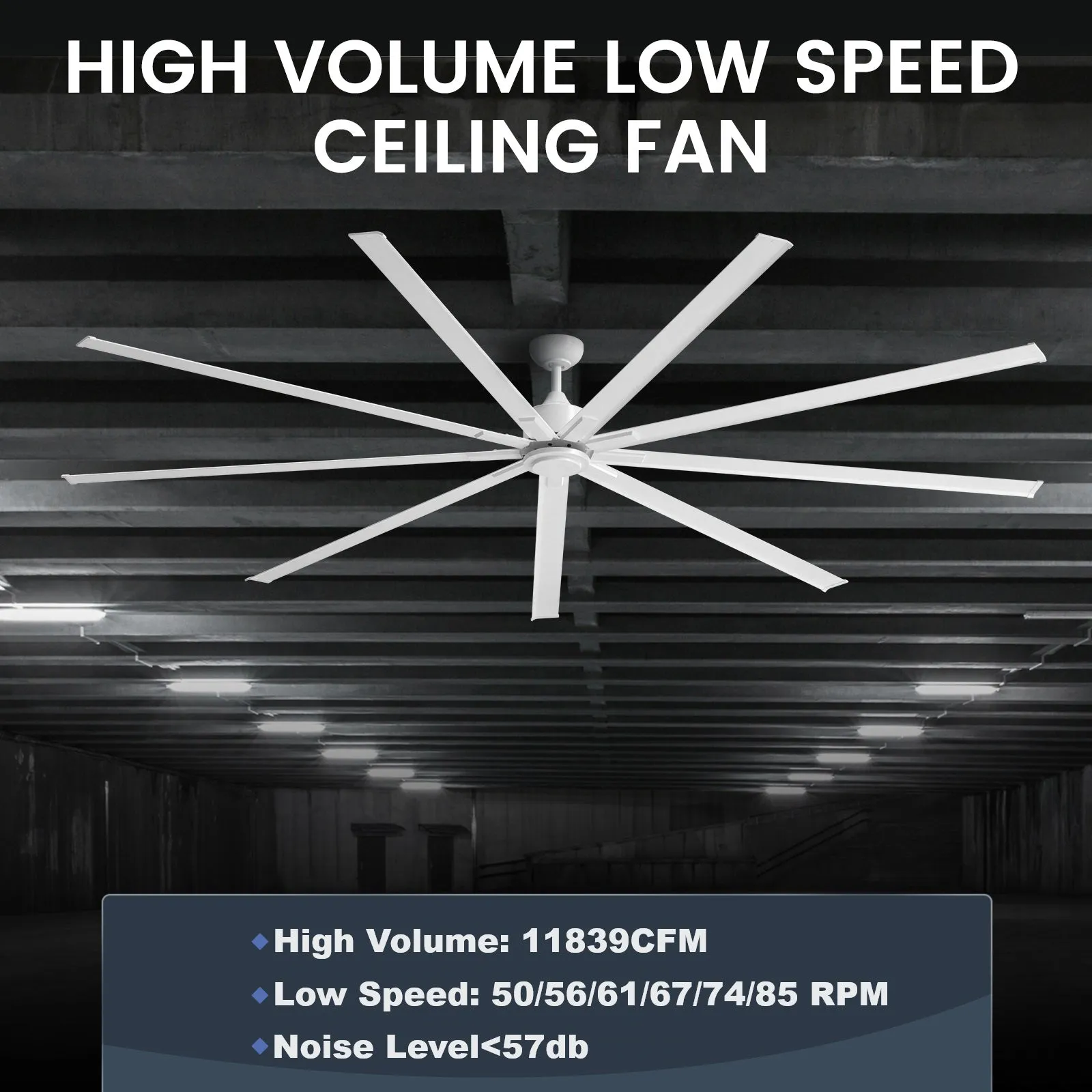 iLiving 88-Inch, 7.3 feet HVLS 9 Blades BLDC Big Ceiling Fan, High Volume Low Speed HVLS Fan, Reversible Industrial Commercial and Residential, 11839 CFM with IR Remote (ILG8HVLS88)