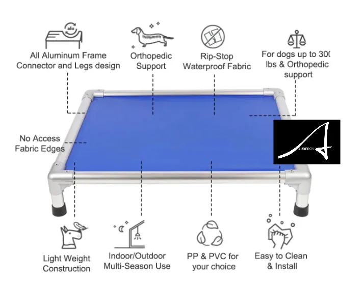 ‘Indestructible’ Aluminium Auberon VetnPro Raised Dog Bed Elevated Commercial Grade PVC Chew Scratch Rip Proof Material