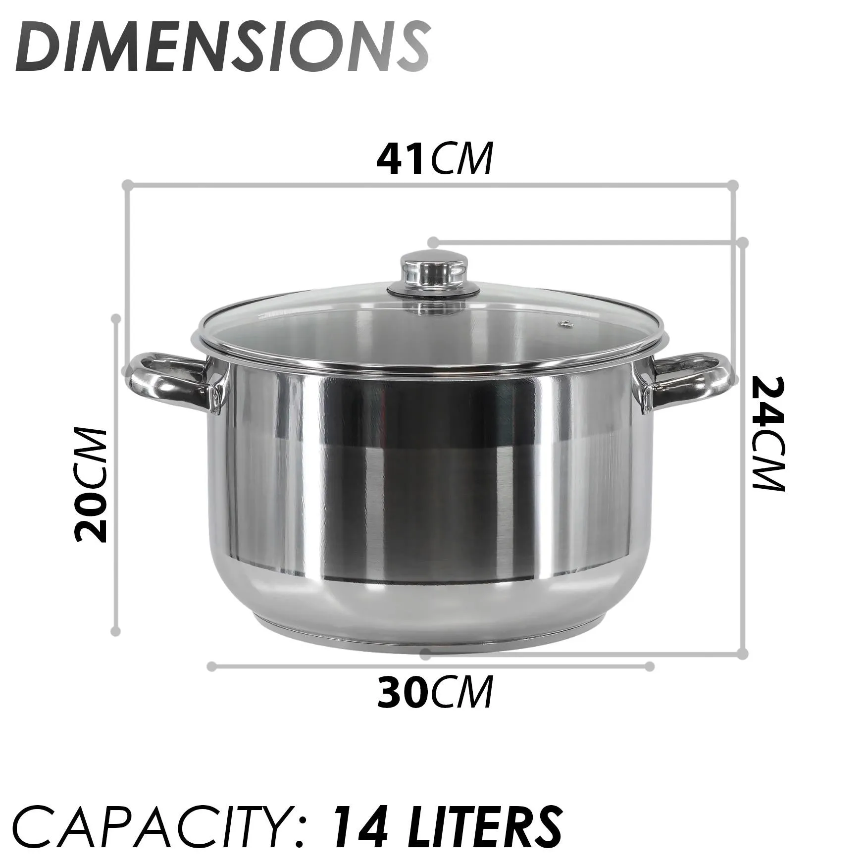 Induction Stockpot With Glass Lid - 14 ltr