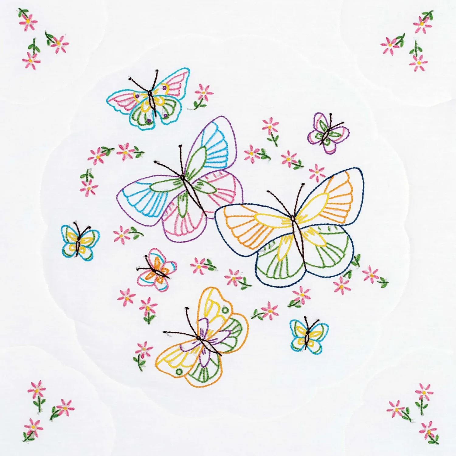 Interlocking Fluttering Butterflies 18" Embroidery Quilt Blocks Set