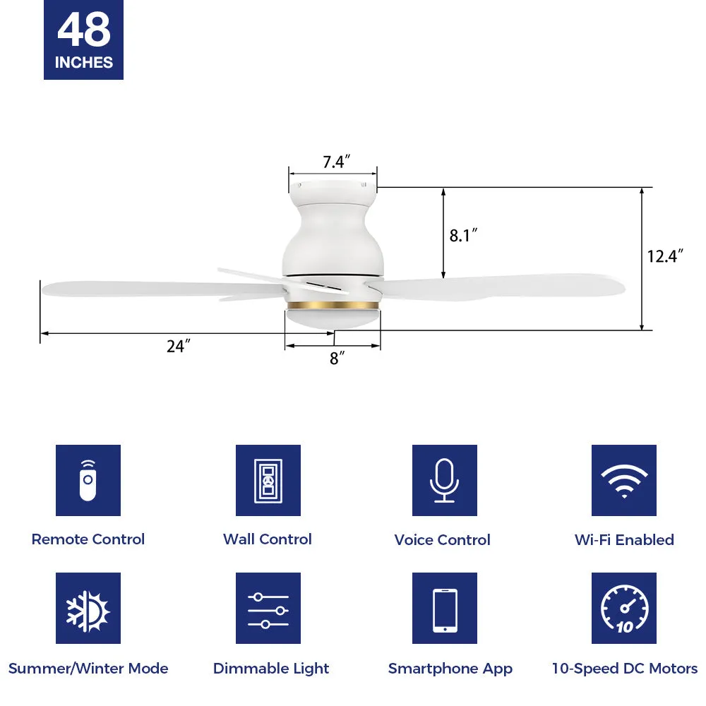 Kaze Ⅱ Low Profile Outdoor Smart Ceiling Fan with LED Light Remote 48"