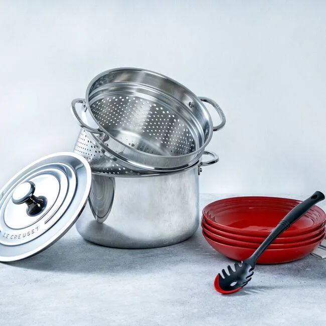 Le Creuset 3-Ply Stainless Steel Stockpot with Lid & Deep Colander Insert, 9-Quart