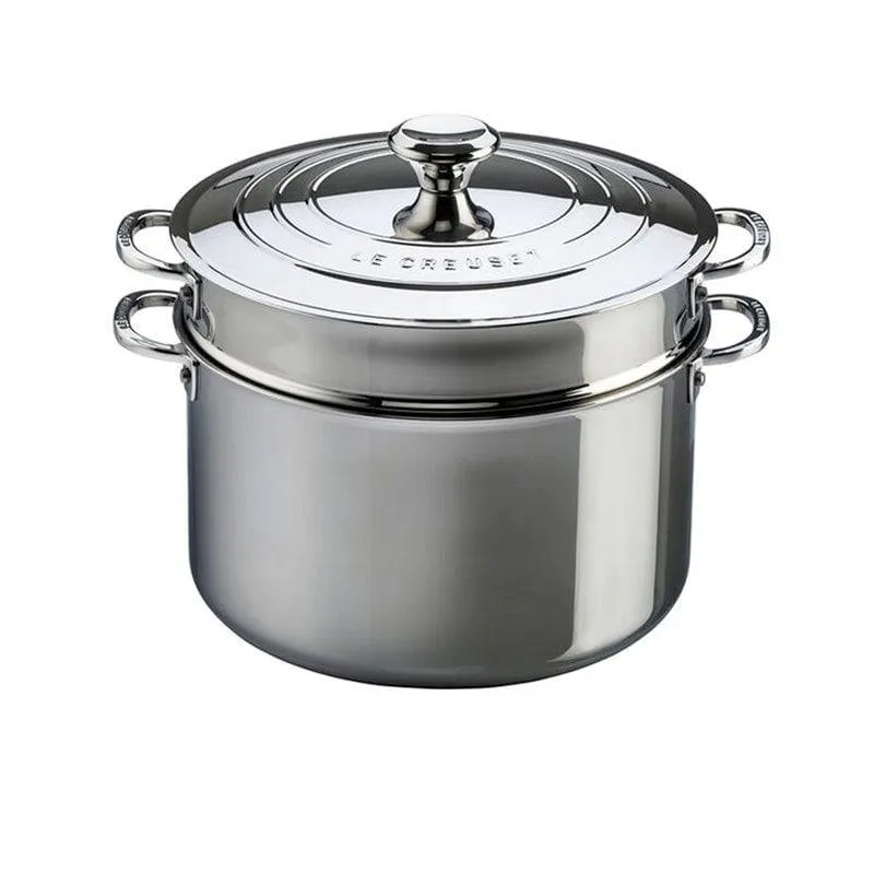 Le Creuset 3-Ply Stainless Steel Stockpot with Lid & Deep Colander Insert, 9-Quart