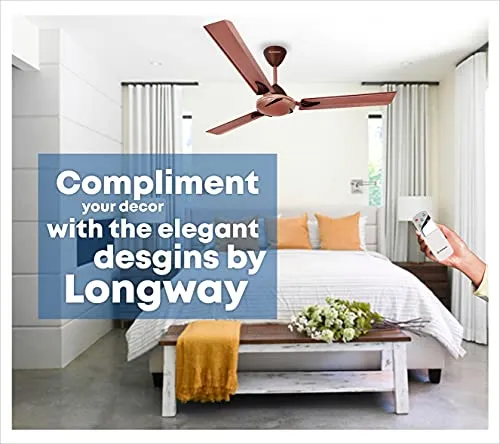 Longway Creta 1200mm/48 inch with remote High Speed Anti-dust Decorative 5 Star Rated Ceiling Fan 400 RPM with 3 Year Warranty (Rusty Brown, Pack of 1)