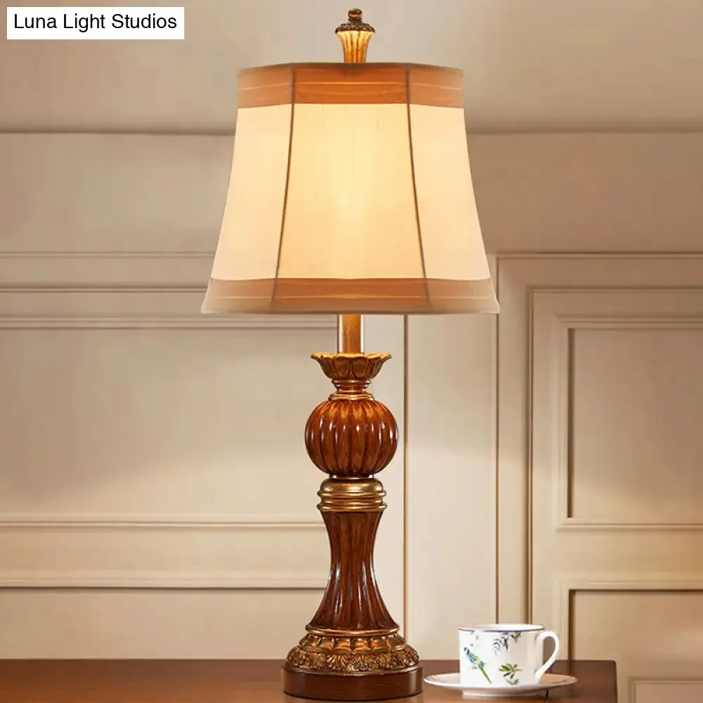 Madison - Vintage Resin Desk Light: Brown Baluster Base Lamp with Fabric Shade -