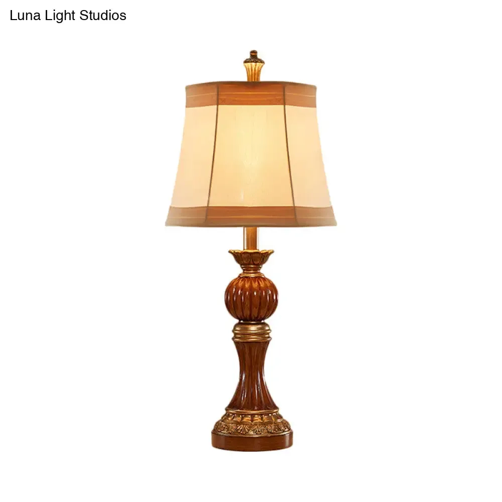 Madison - Vintage Resin Desk Light: Brown Baluster Base Lamp with Fabric Shade -