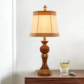 Madison - Vintage Resin Desk Light: Brown Baluster Base Lamp with Fabric Shade -