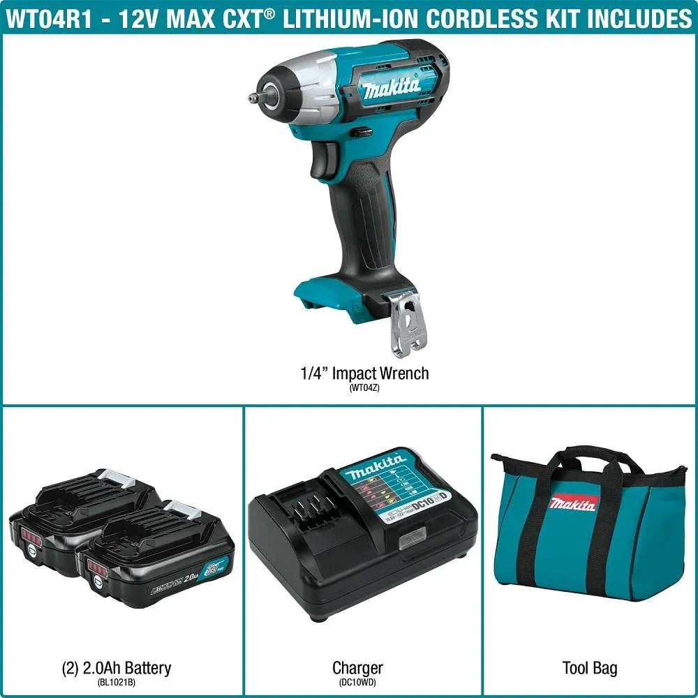 Makita WT04R1 12V max CXT Lithium-Ion Cordless 1/4" Impact Wrench Kit (2.0Ah)