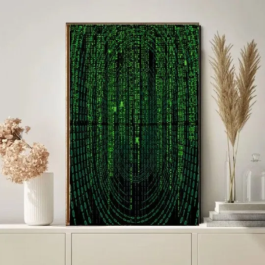 matrix rain art print ,matrix rain code poster, matrix rain digtial poster, ai generated poster,