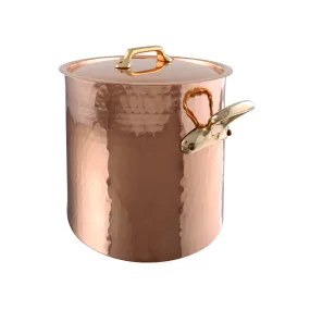 Mauviel M'Tradition Hammered Copper & Tin Inside Stockpot With Lid, Brass Handles, 11.1-Qt