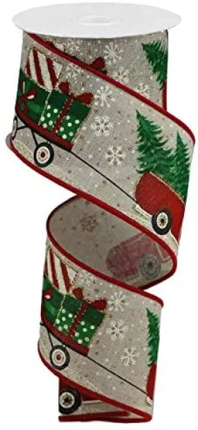 Merry Christmas Truck Wired Ribbon - 2 1/2" x 10 Yards