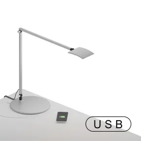 Mosso Pro Silver Contemporary LED Desk Lamp with Table Base and USB Port