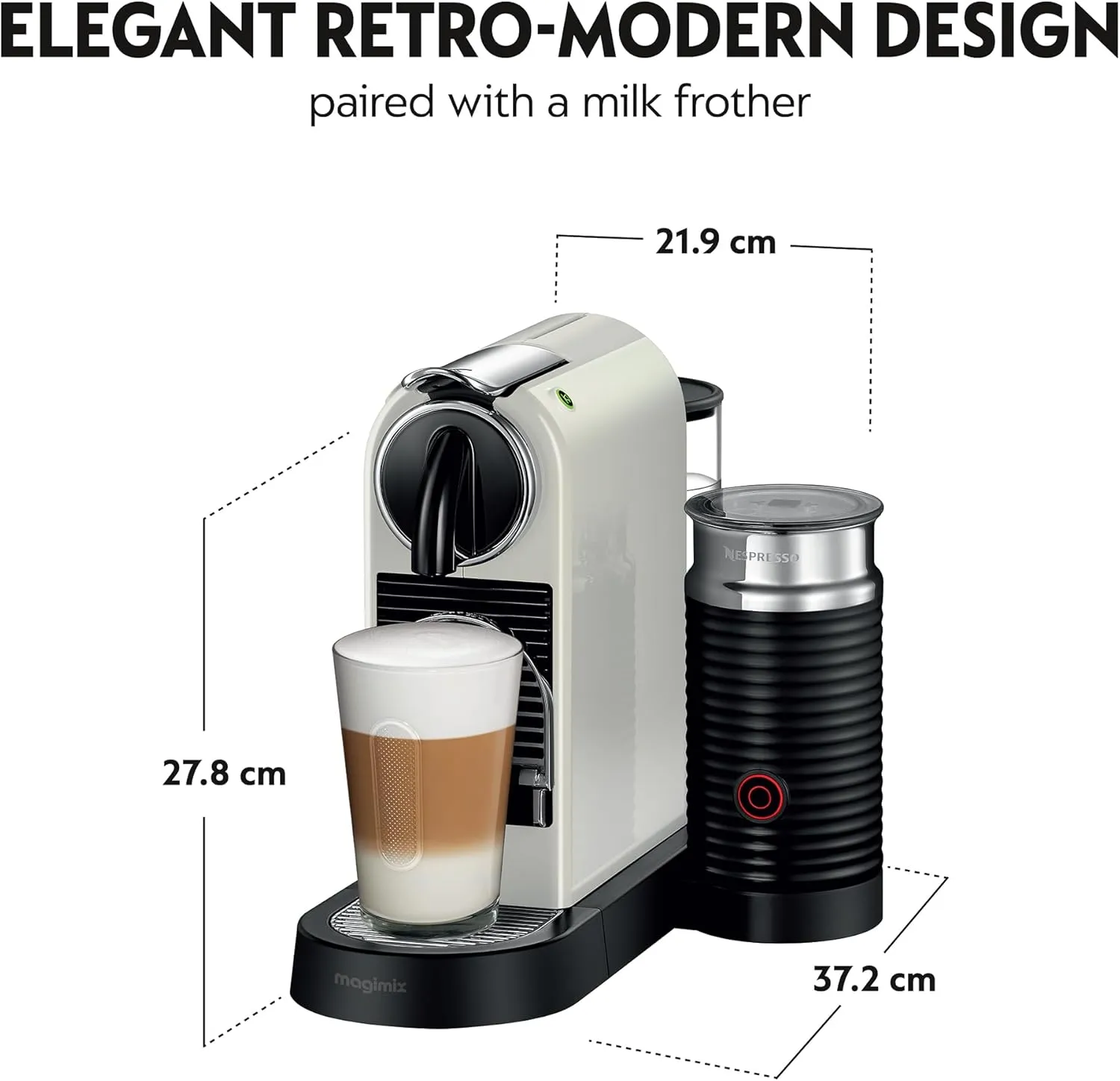 Nespresso Citiz Pod Coffee Machine with Milk Frother by Magimix – White | Espresso, Cappuccino & Flat White Maker