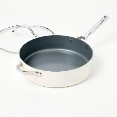 New - 5qt Nonstick Ceramic Coated Aluminum Saute Pan Cream - Figmint