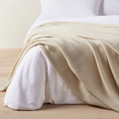 New - Full/Queen Micro Waffle Bed Blanket Natural - Casaluna