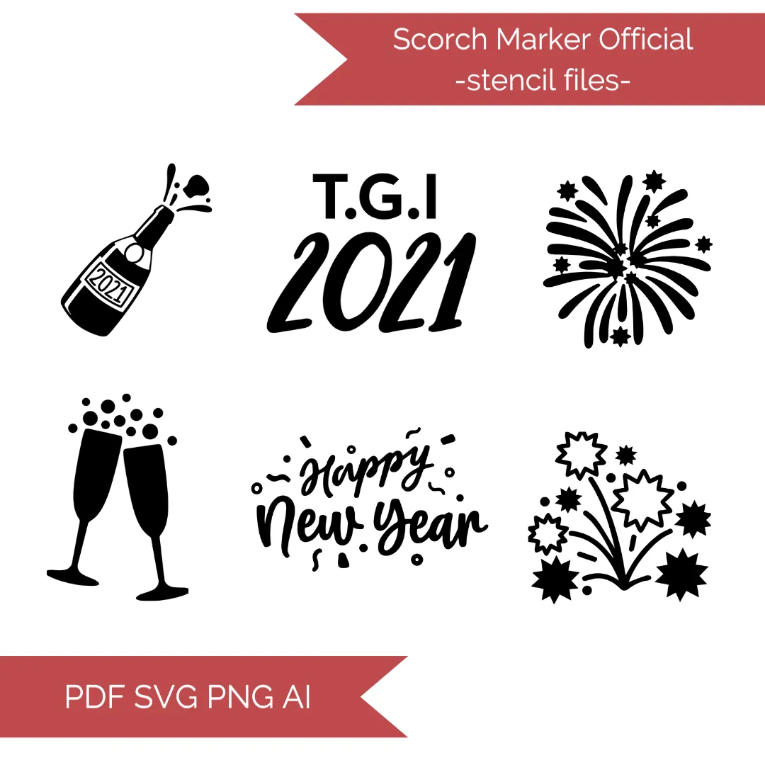 New Years Stencil Cut Files! 2021 [AI SVG PNG DXF]