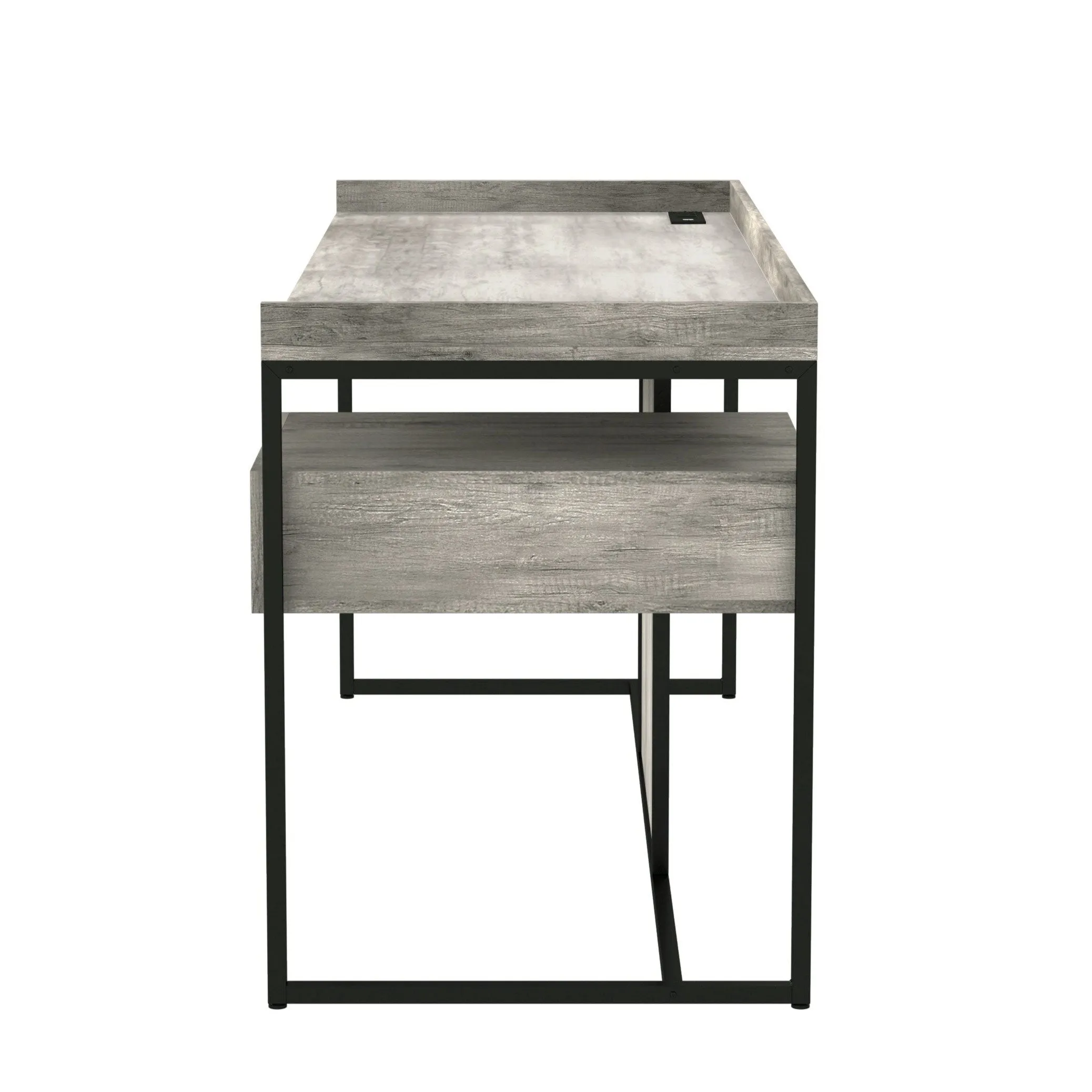 Nolan Urban Light Gray & Matte Black 63" Computer Desk with USB Ports