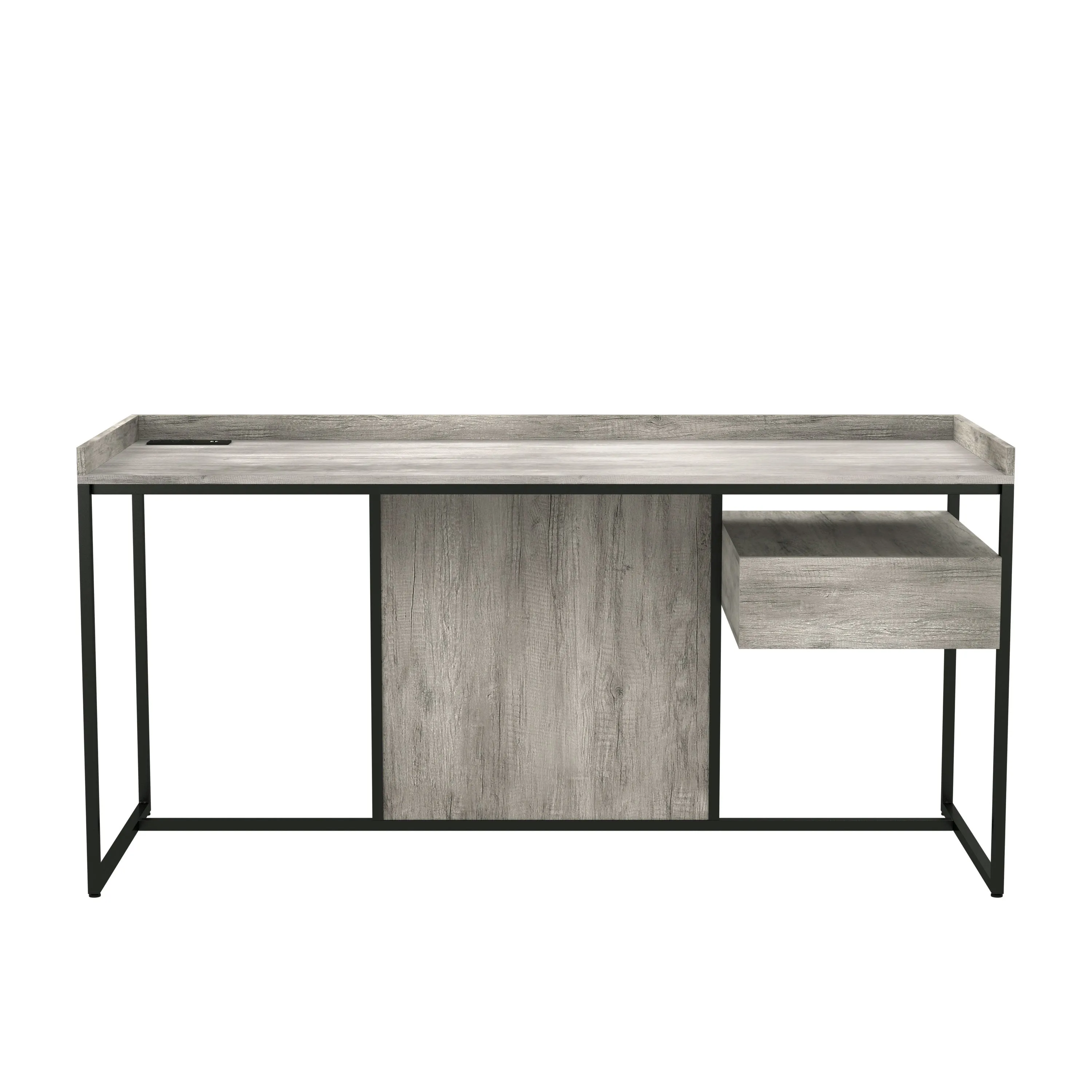 Nolan Urban Light Gray & Matte Black 63" Computer Desk with USB Ports