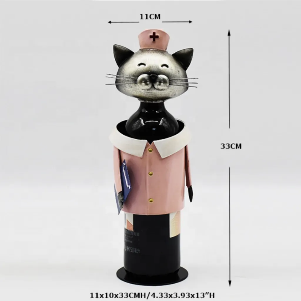 Nurse Metal Cat Wine Bottle Holder