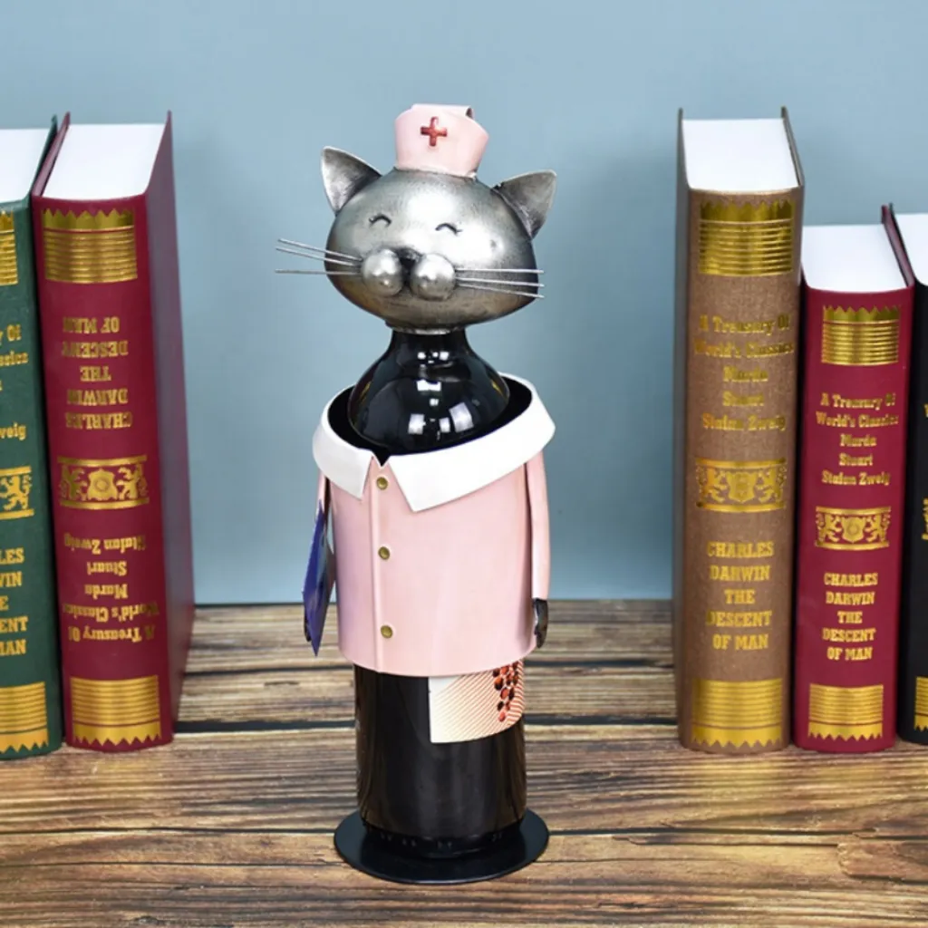 Nurse Metal Cat Wine Bottle Holder