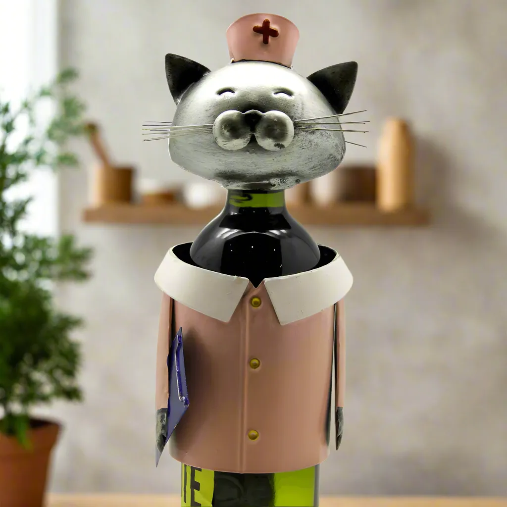 Nurse Metal Cat Wine Bottle Holder