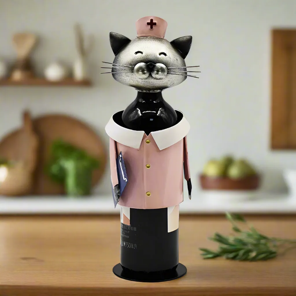 Nurse Metal Cat Wine Bottle Holder