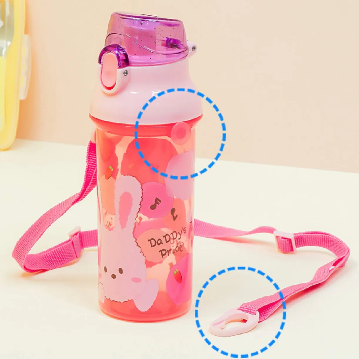 One-Touch Shoulder Strap Water Bottle -Snow Rabbit