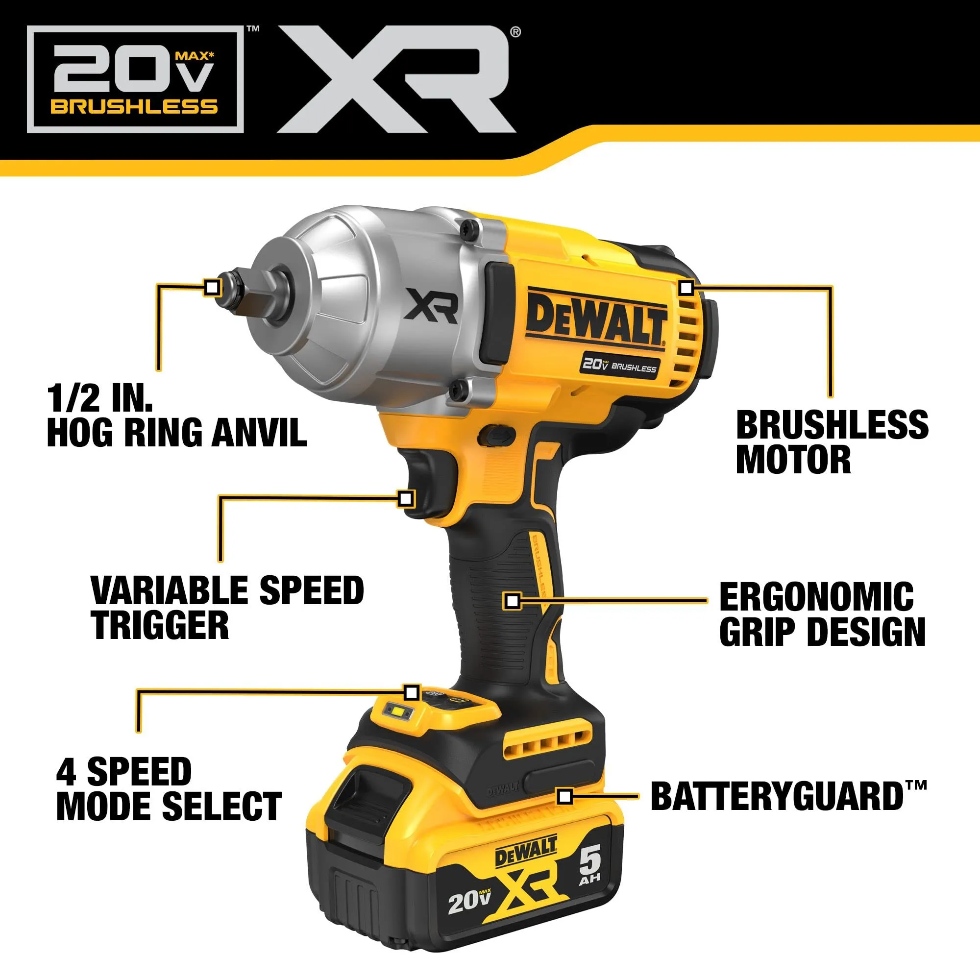 Open Box -  DEWALT 20V MAX* XR 1/2" High Torque Impact Wrench with Hog Ring Anvil