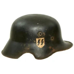 Original German WWI M18 Stahlhelm Helmet Shell - Collector Modified Post War with Genuine SS Decal & Ear Cut Out