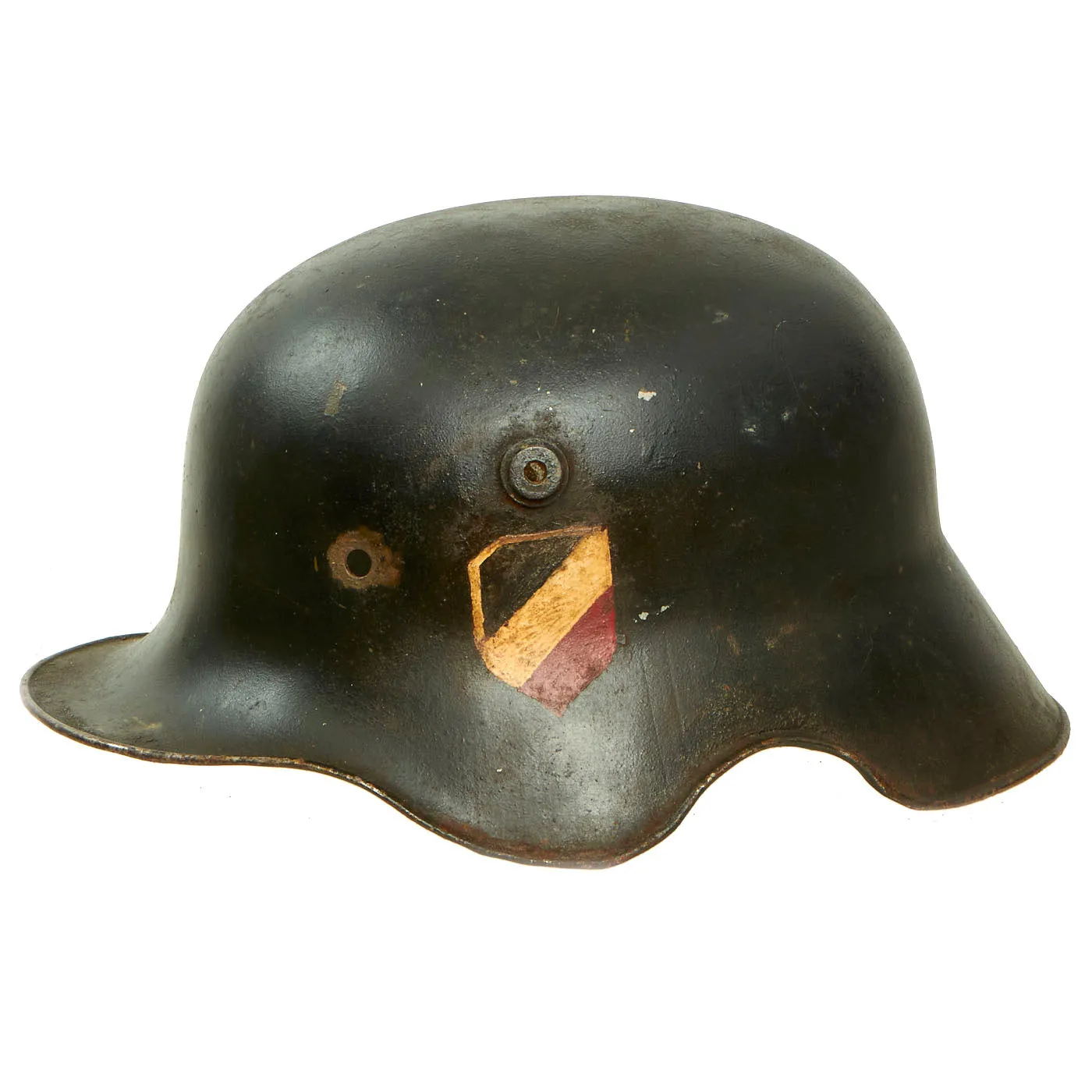 Original German WWI M18 Stahlhelm Helmet Shell - Collector Modified Post War with Genuine SS Decal & Ear Cut Out