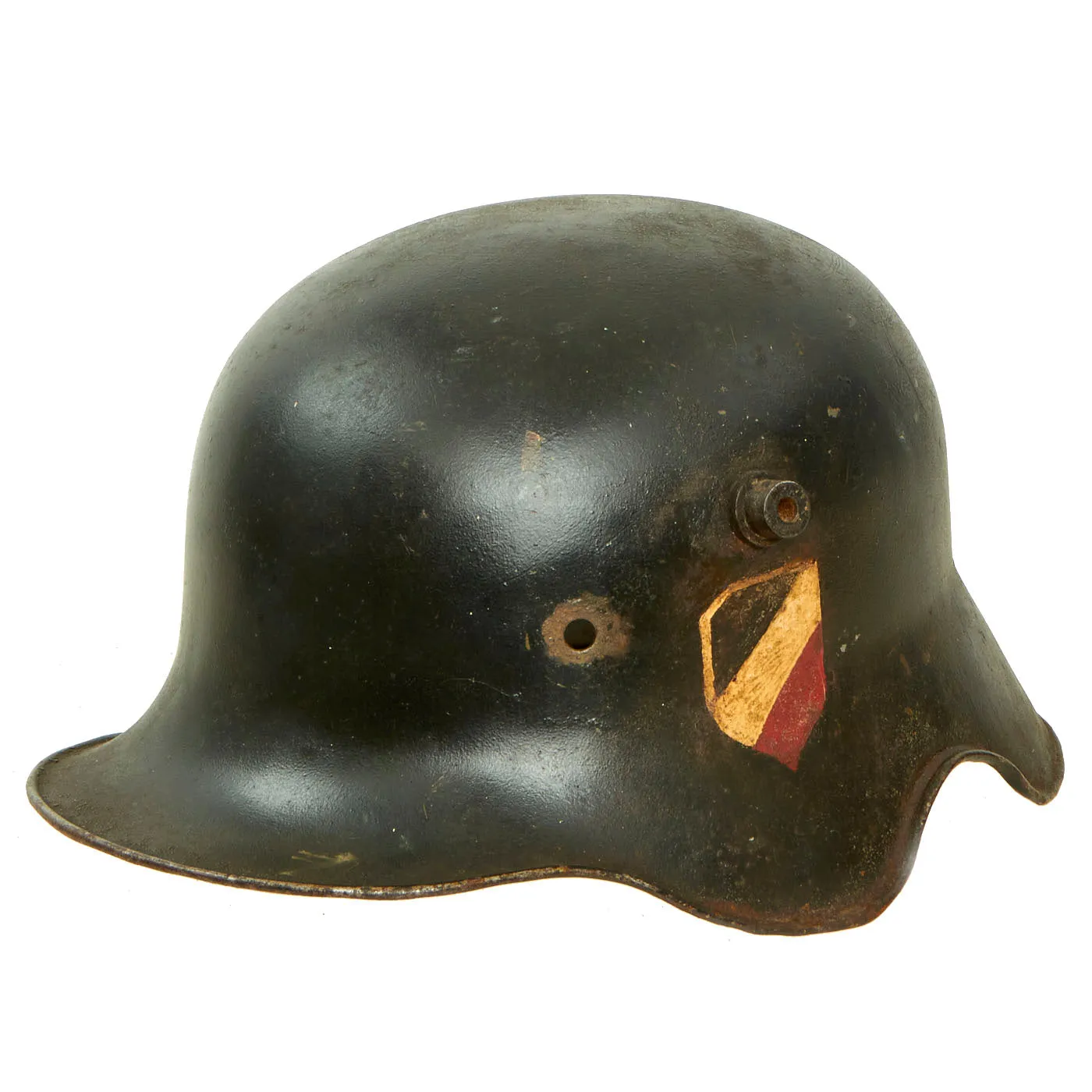 Original German WWI M18 Stahlhelm Helmet Shell - Collector Modified Post War with Genuine SS Decal & Ear Cut Out