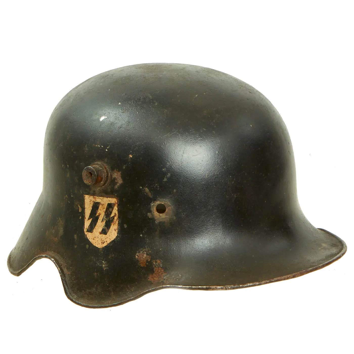 Original German WWI M18 Stahlhelm Helmet Shell - Collector Modified Post War with Genuine SS Decal & Ear Cut Out