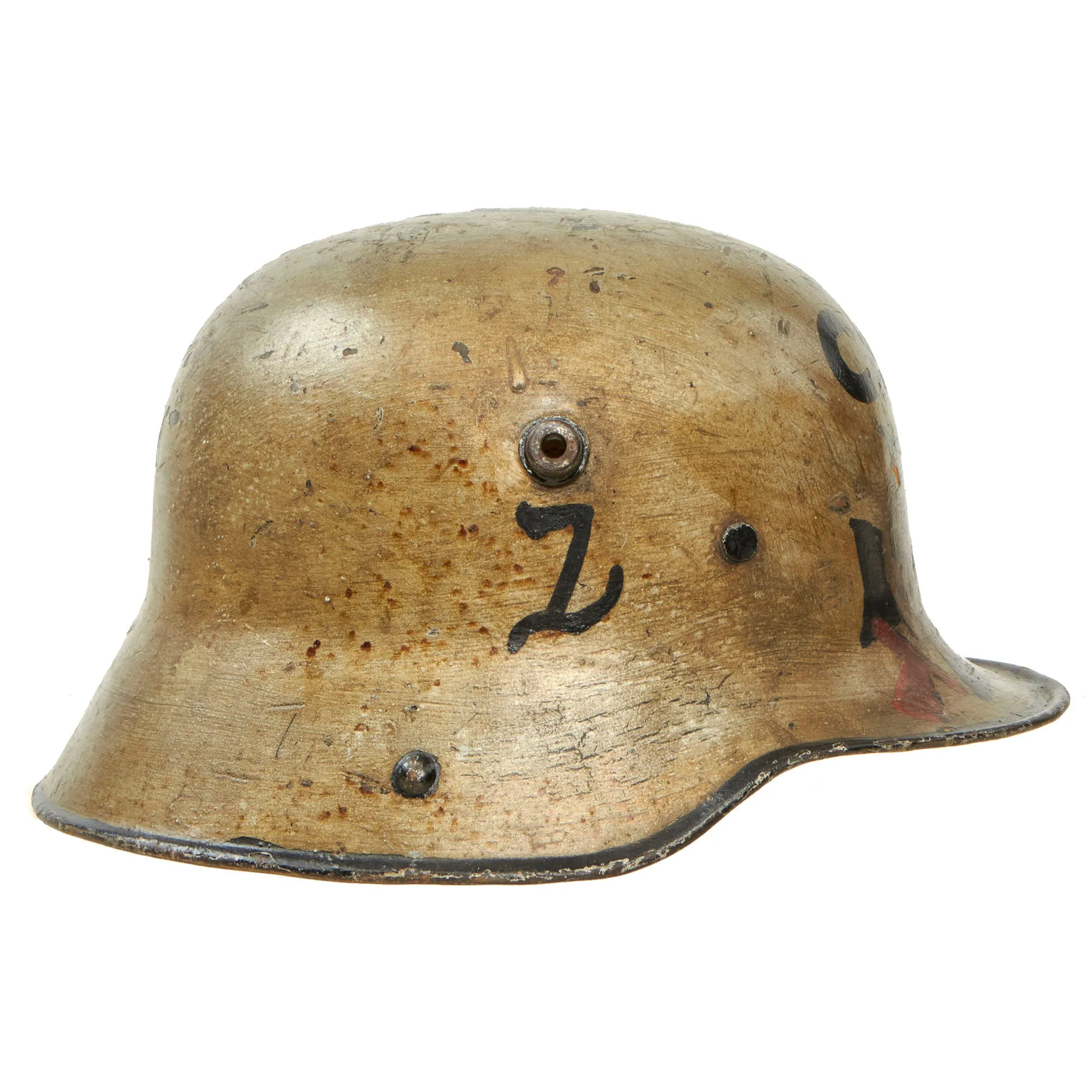 Original Imperial German WWI M16 Stahlhelm Helmet Shell Decorated for Motorcycle Club Post War - marked ET64