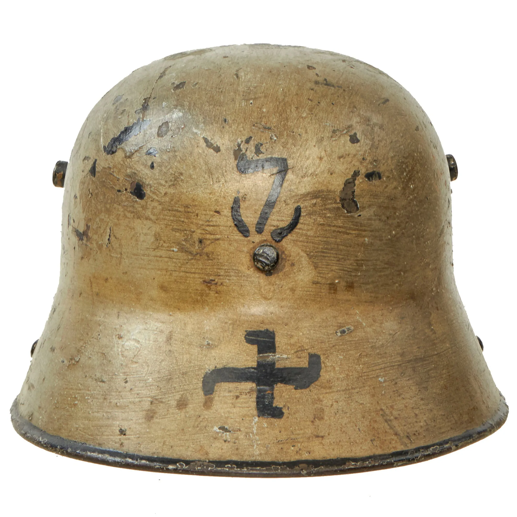 Original Imperial German WWI M16 Stahlhelm Helmet Shell Decorated for Motorcycle Club Post War - marked ET64