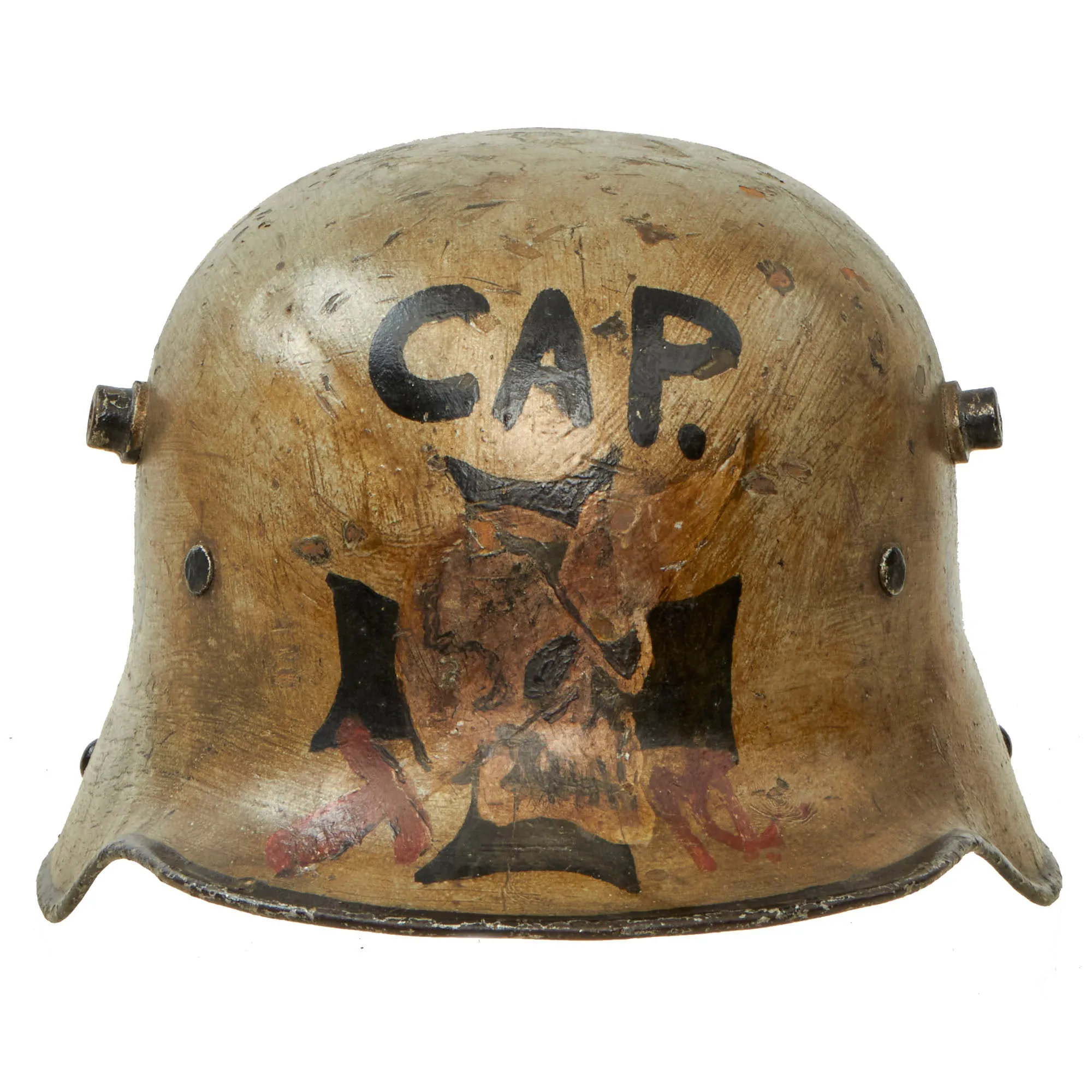 Original Imperial German WWI M16 Stahlhelm Helmet Shell Decorated for Motorcycle Club Post War - marked ET64