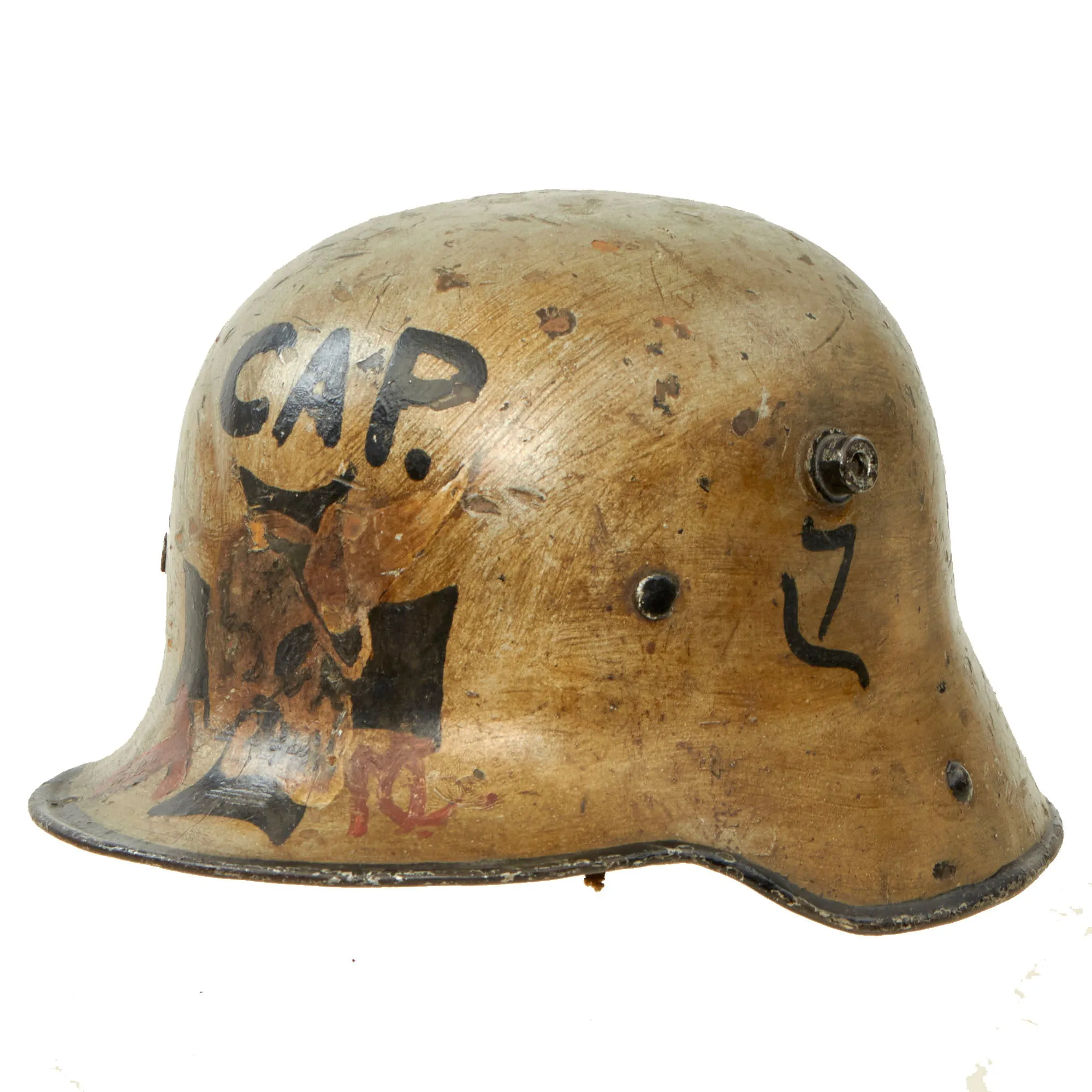 Original Imperial German WWI M16 Stahlhelm Helmet Shell Decorated for Motorcycle Club Post War - marked ET64