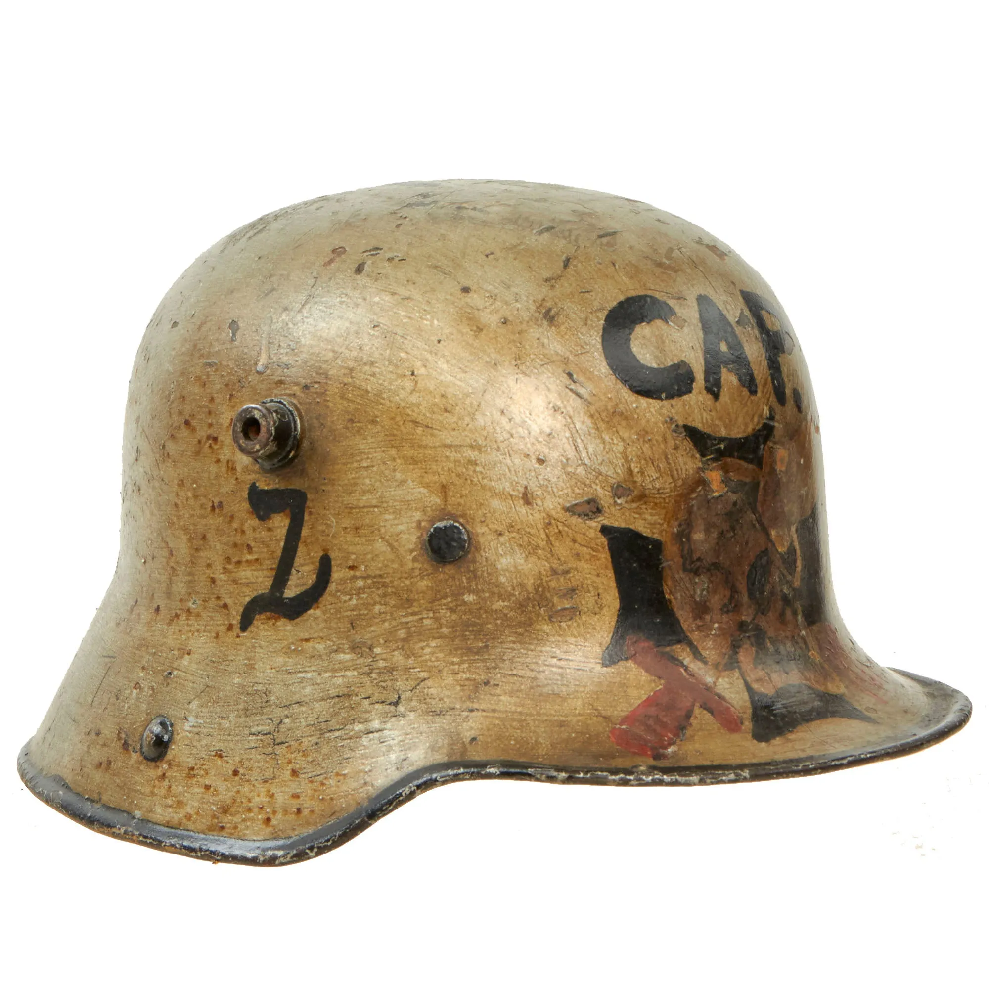 Original Imperial German WWI M16 Stahlhelm Helmet Shell Decorated for Motorcycle Club Post War - marked ET64