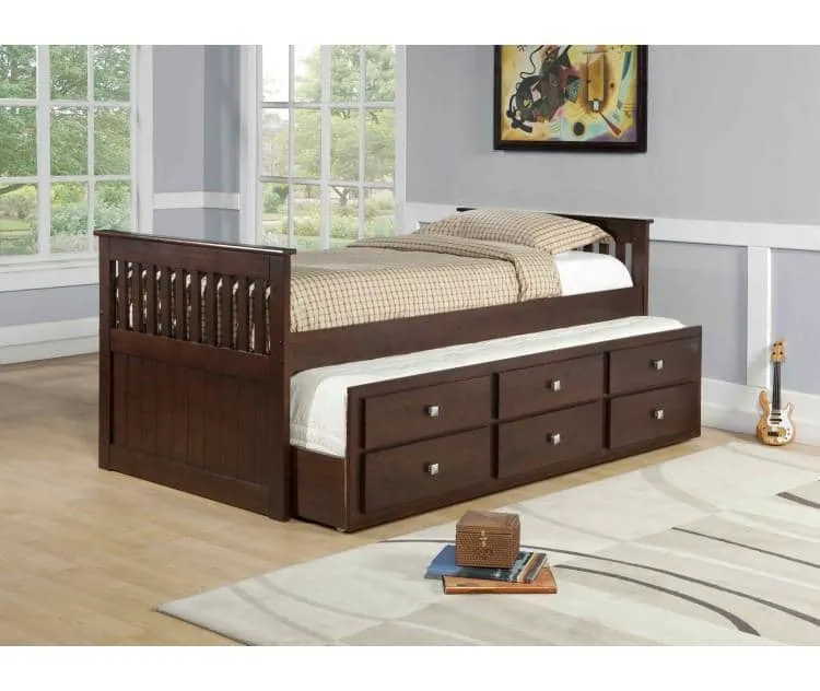 Owen Captains Bed with Storage and Trundle in Cappuccino