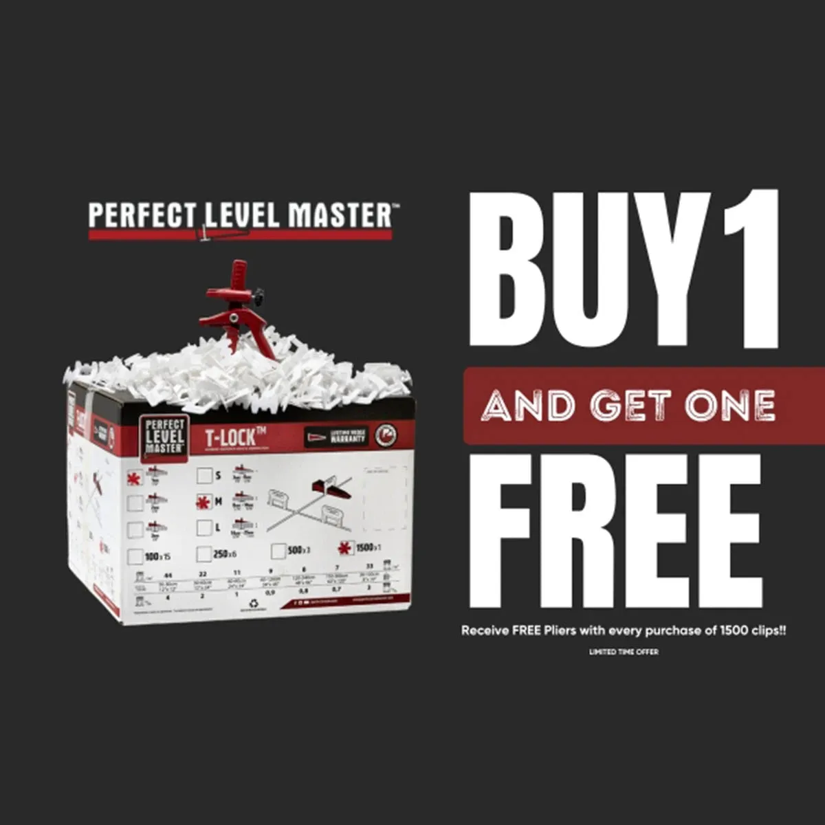 Perfect Level Master 1mm-1/32" Spacers with FREE T-Lock Plier