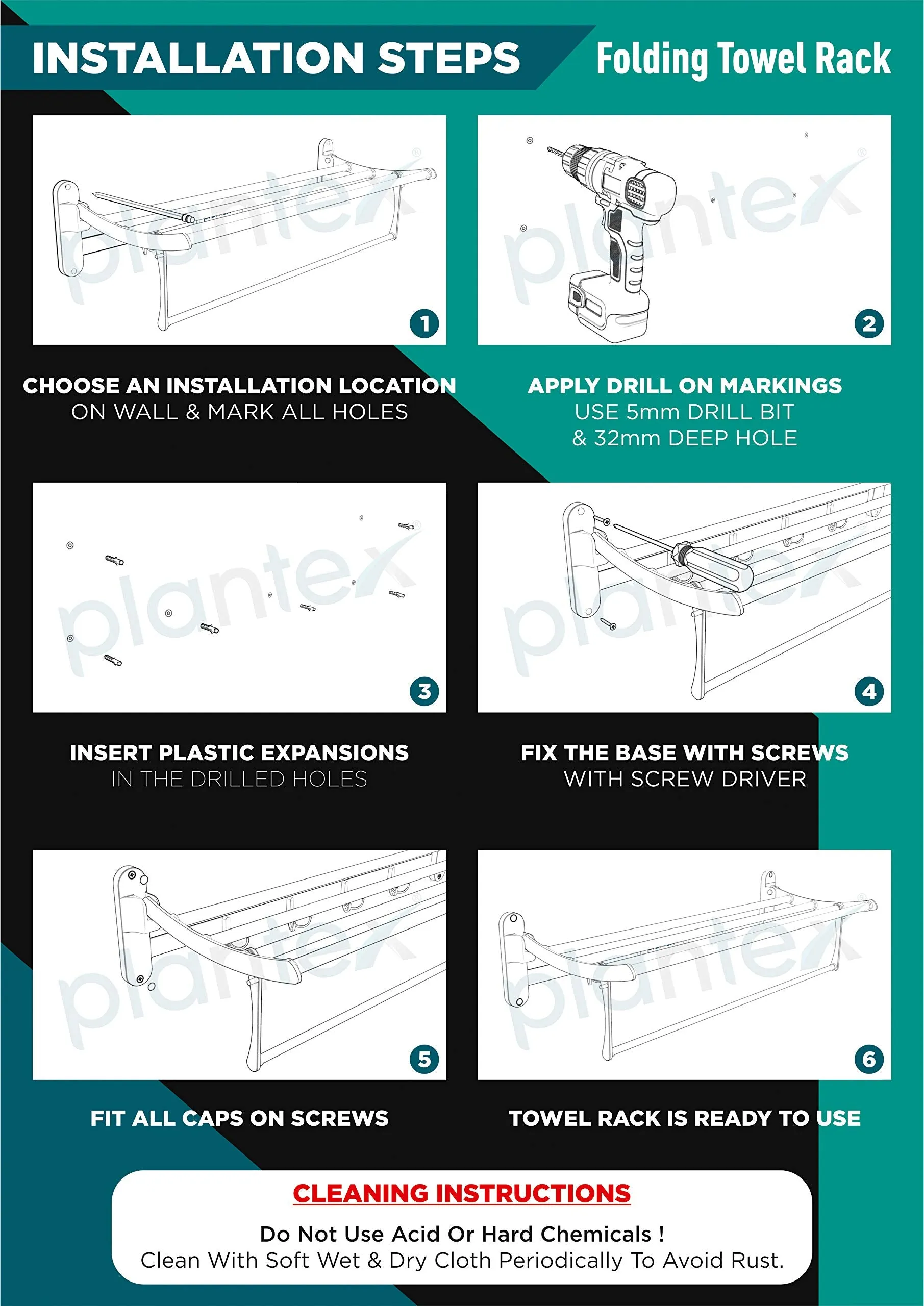 Plantex Folding Towel Bar/Stand for Bathroom/Towel Hanger/Towel Rack/Towel Holder -Bathroom Accessories (18 inches Long)