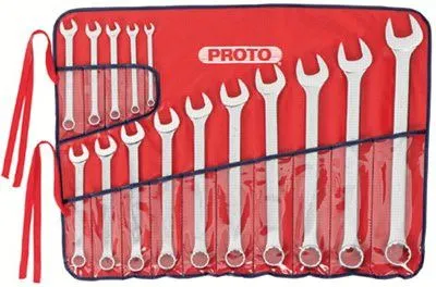 Proto 1200F-T500 Torqueplus 12-Point Combination Wrench Sets, 15 Piece, Inch, Flat Handle, Polish (1 Set)