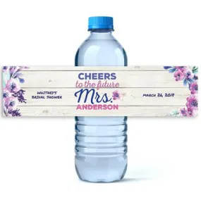 Purple Floral Water Bottle Labels