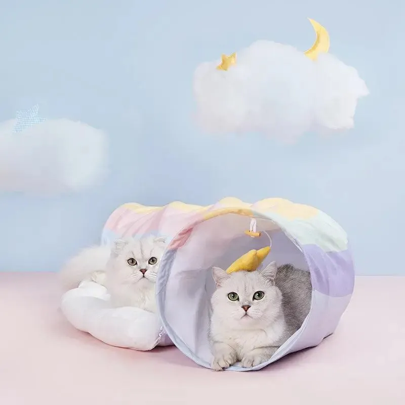 Rainbow Cat Tunnel Bed – Soft, Interactive Hideout & Cozy Sleep Space