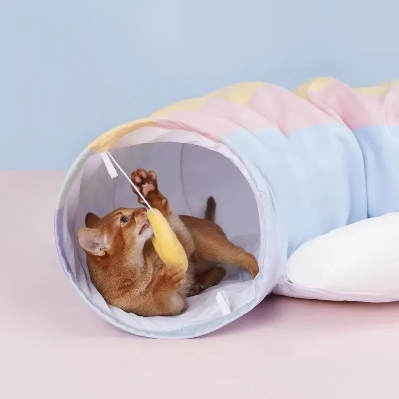 Rainbow Cat Tunnel Bed – Soft, Interactive Hideout & Cozy Sleep Space