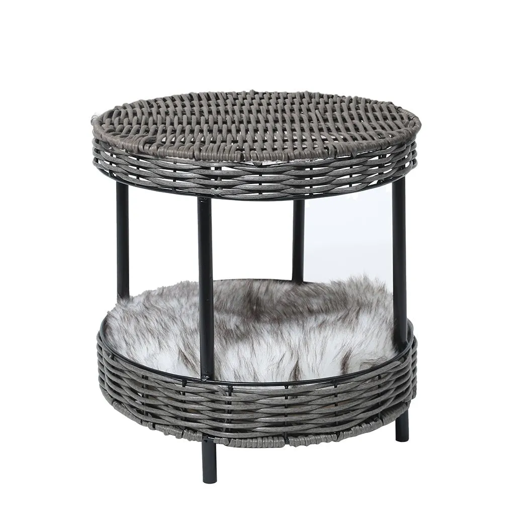 Rattan Pet Bed Elevated Raised Cat Dog House Wicker Basket Kennel Table