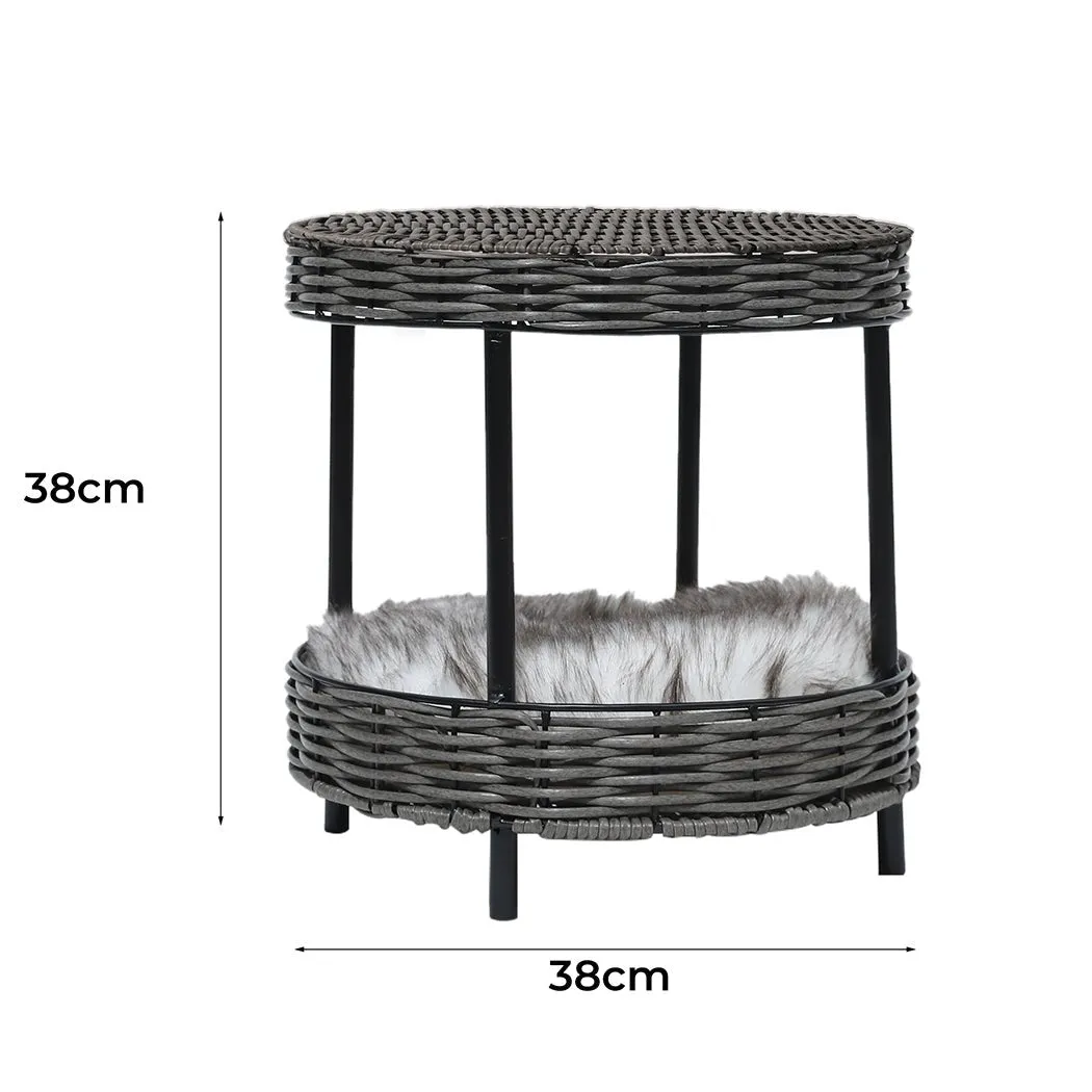 Rattan Pet Bed Elevated Raised Cat Dog House Wicker Basket Kennel Table