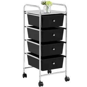 Rolling Trolley Storage Cart Bin with 4 Plastic Drawers on Wheels, Black