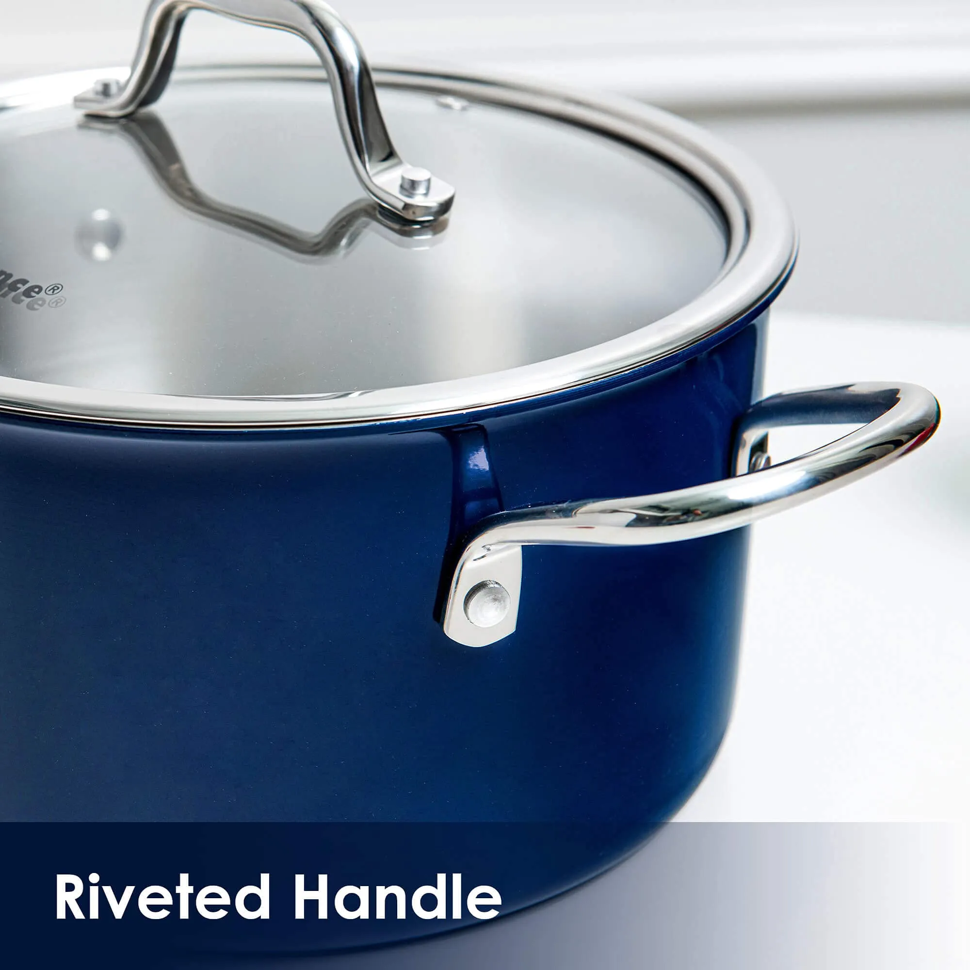 Rorence Stainless Steel Stock Pot: 6 Quart 3-Ply Healthy Stainless Steel Stockpot Soup Pot with Glass Lid – Blue